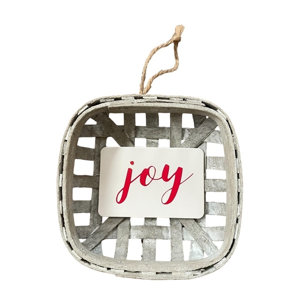 Joy Gray and White Washed Mini Tobacco Basket Farmhouse Christmas Ornamet